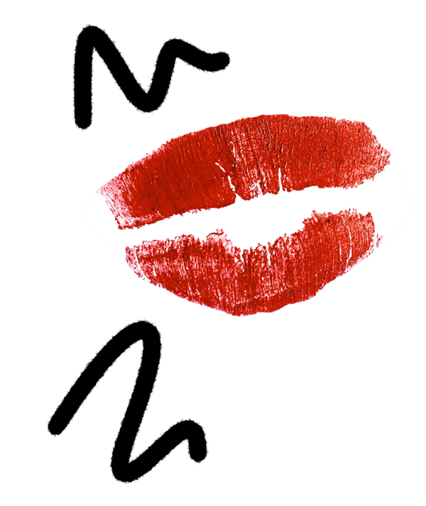 Red lipstick kiss mark on a black background.