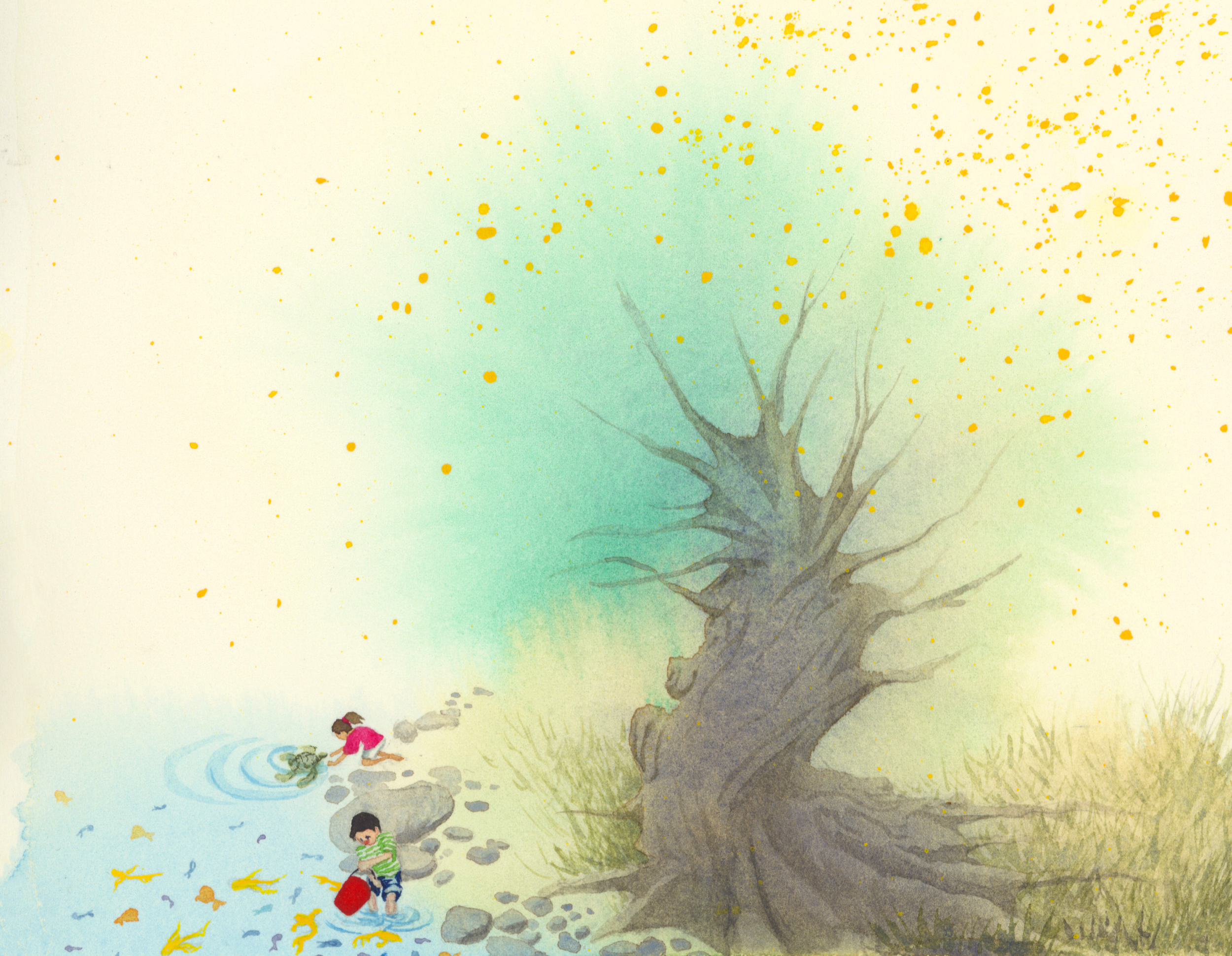 Children with Tree and pond.png