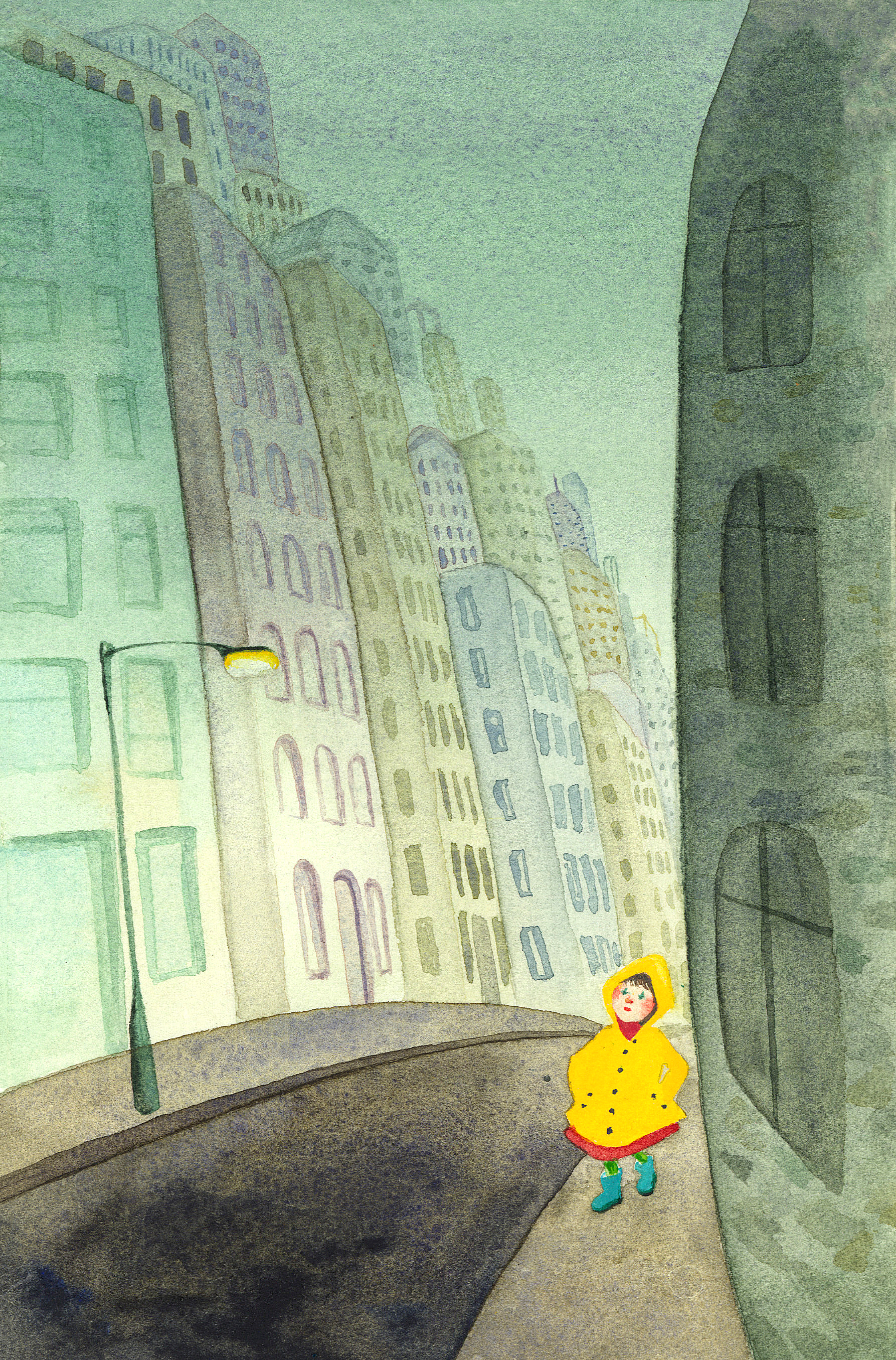 Girl in City with Yellow Raincoat.png