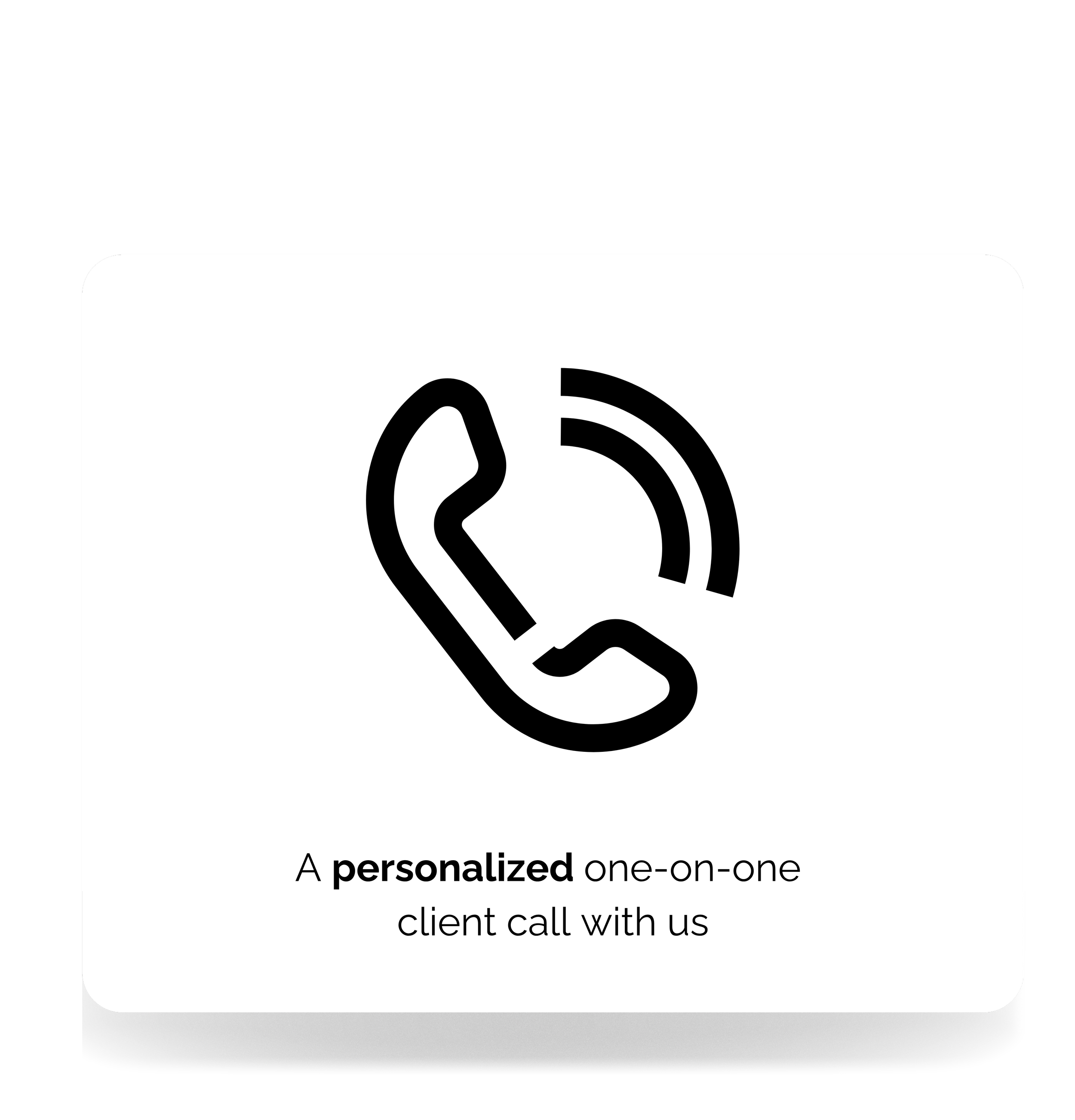 Illustration of a speaker with sound waves and a phone, promoting personalized one-on-one client calls.