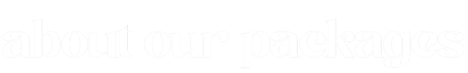 Text saying 'about our packages' in white font on a black background.