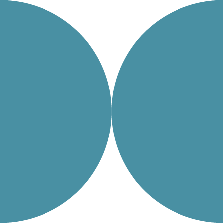 Two blue circles overlapping with a small black triangle-shaped space between them on a black background.