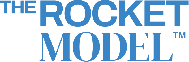 Text stating 'The Rocket Model' in different shades of blue.