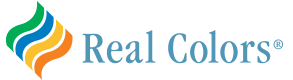 Logo of Real Colors with a colorful, wavy design and the text 'Real Colors' in blue.
