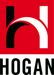 Hogan logo with a stylized black, white, and red lowercase letter 'h' above the word 'Hogan' in black text