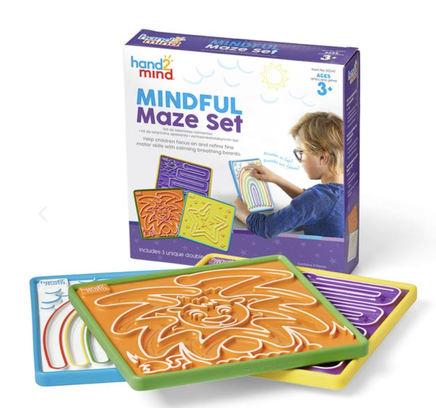 Bringing my yoga training to kids through Mindful Mazes!  I designed this product to teach traditional breath work through child forward themes and tactile finger mazes.