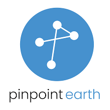 Pinpoint Earth logo with a blue circle and white lines connecting four white dots, and the text 'pinpoint earth' below.