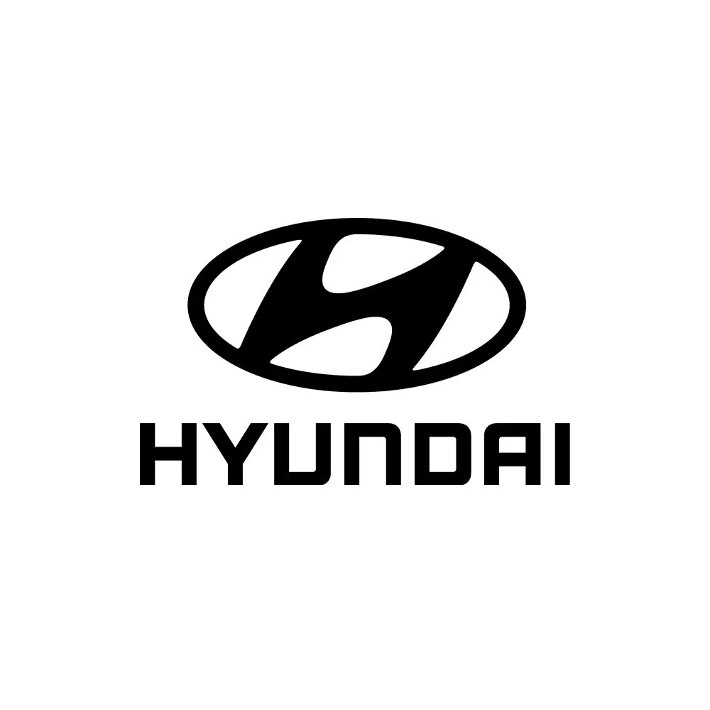 Black and white Hyundai logo with the word 'Hyundai' underneath.