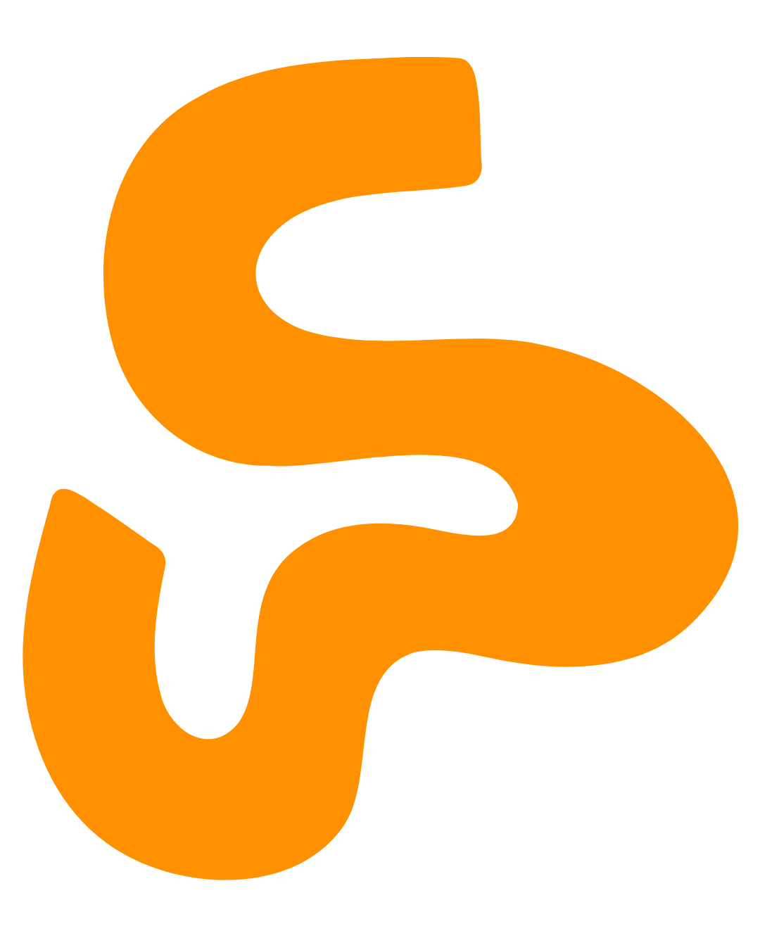Stylized letter 'S' in orange against a black background.