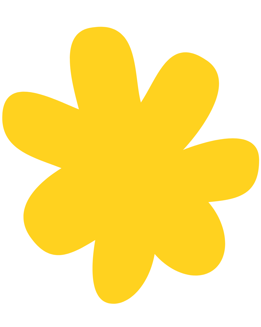 Yellow abstract flower shape with multiple rounded petals on a black background.