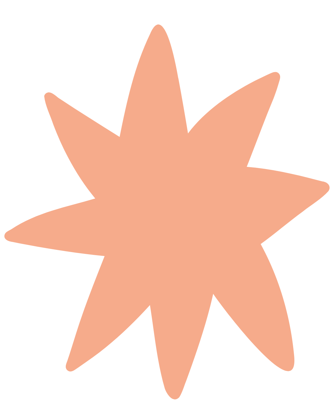 A stylized star with multiple points, in a peach color.