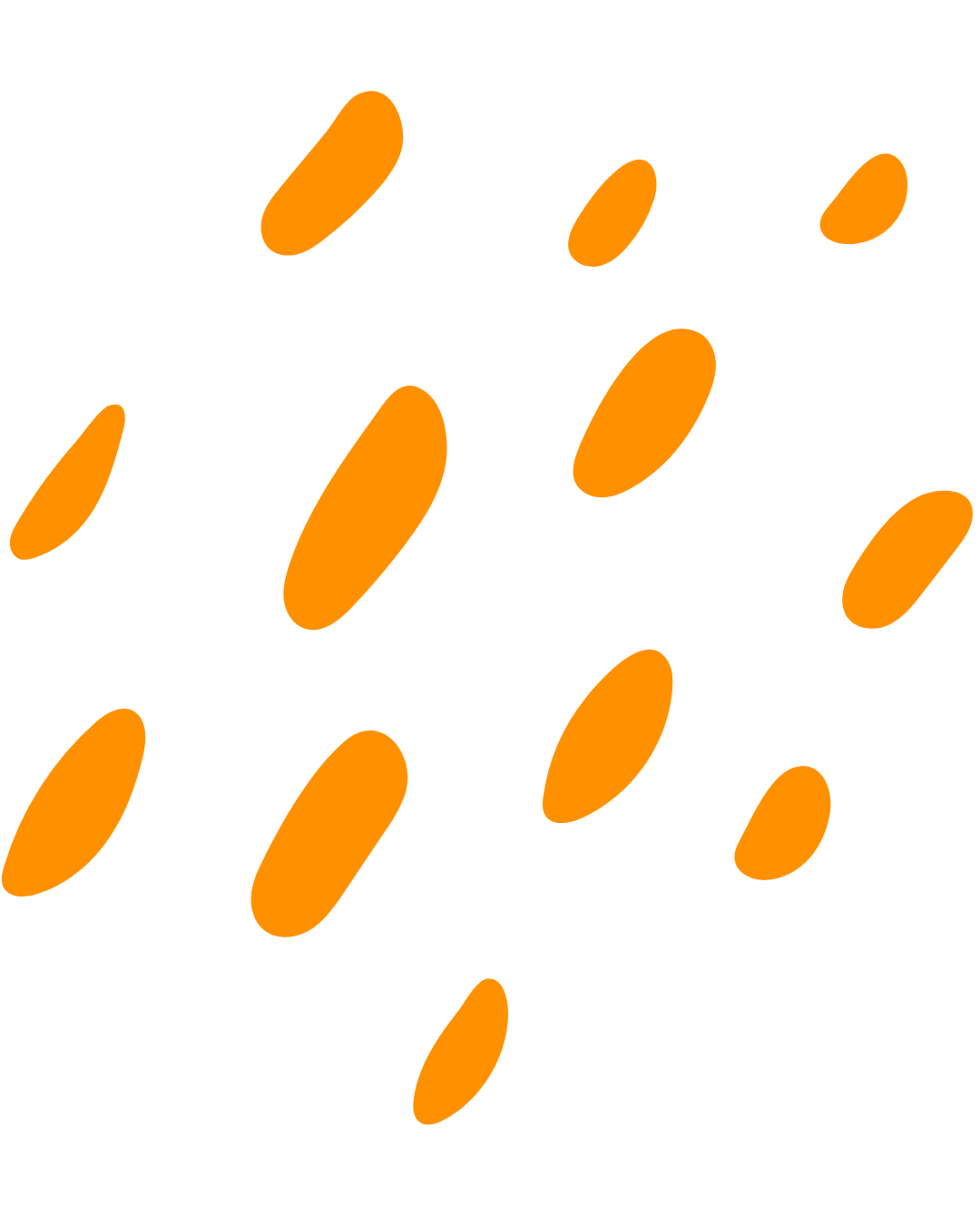 Black background with orange elliptical shapes scattered across the image.