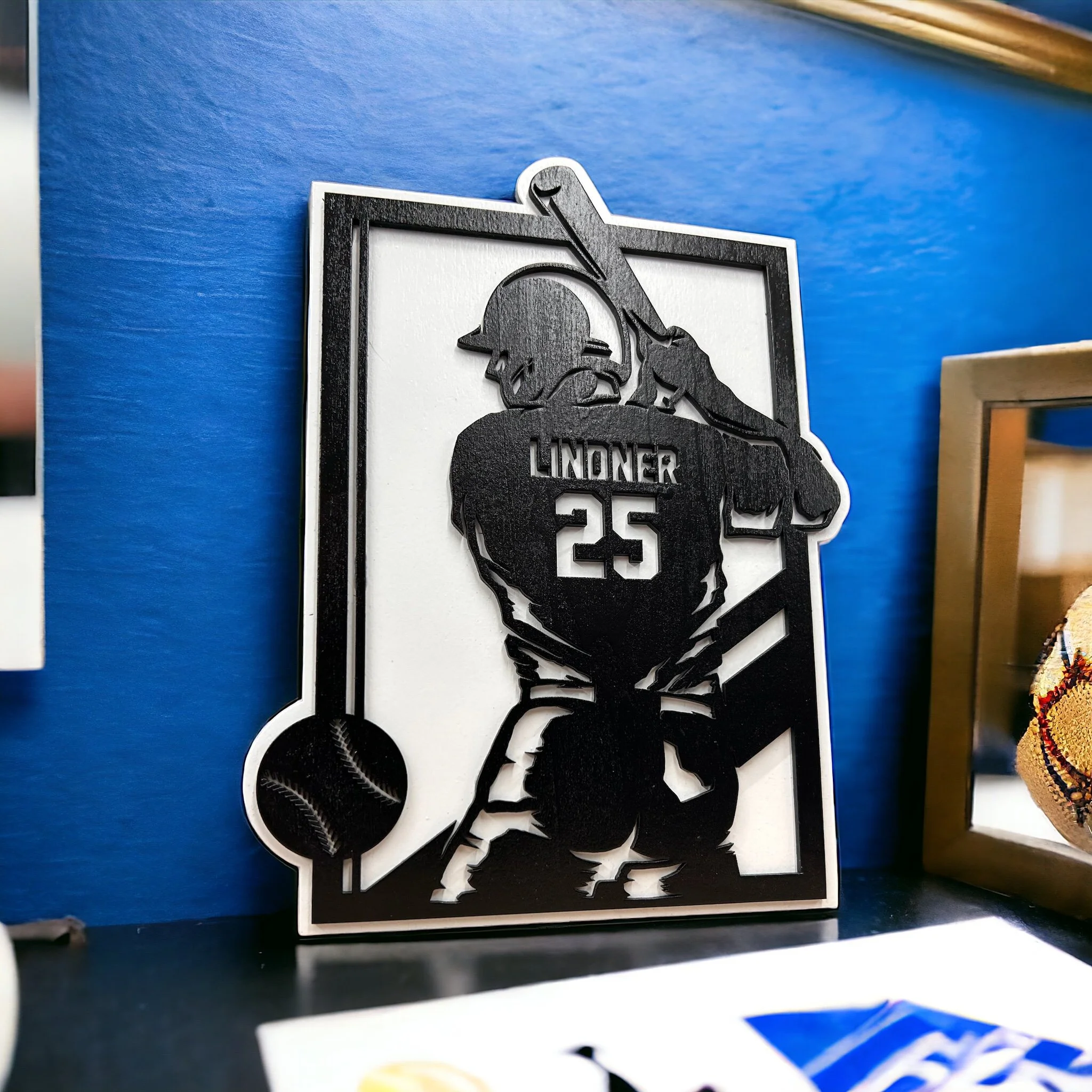 Baseball Themed silhouette with Child's name and jersey number 