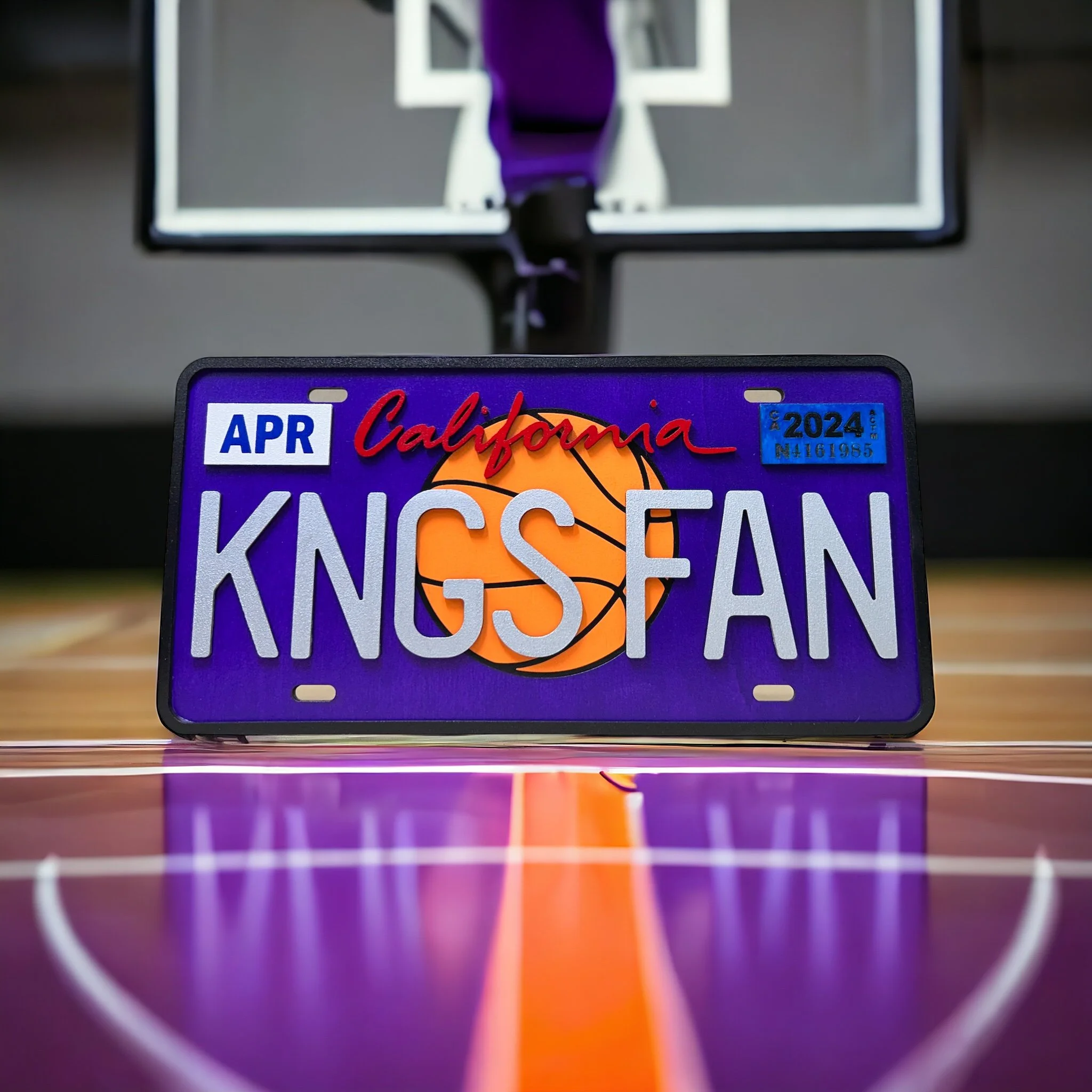 Sacramento Kings themed painted wood California inspired license plate