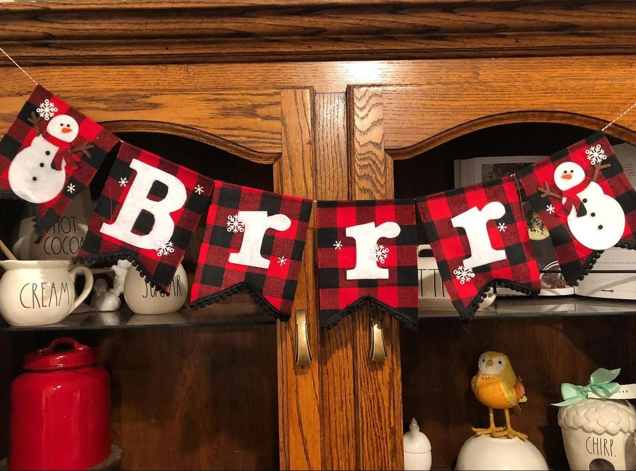 Winter Season Banner - Red & Black Buffalo Check "Brrr"