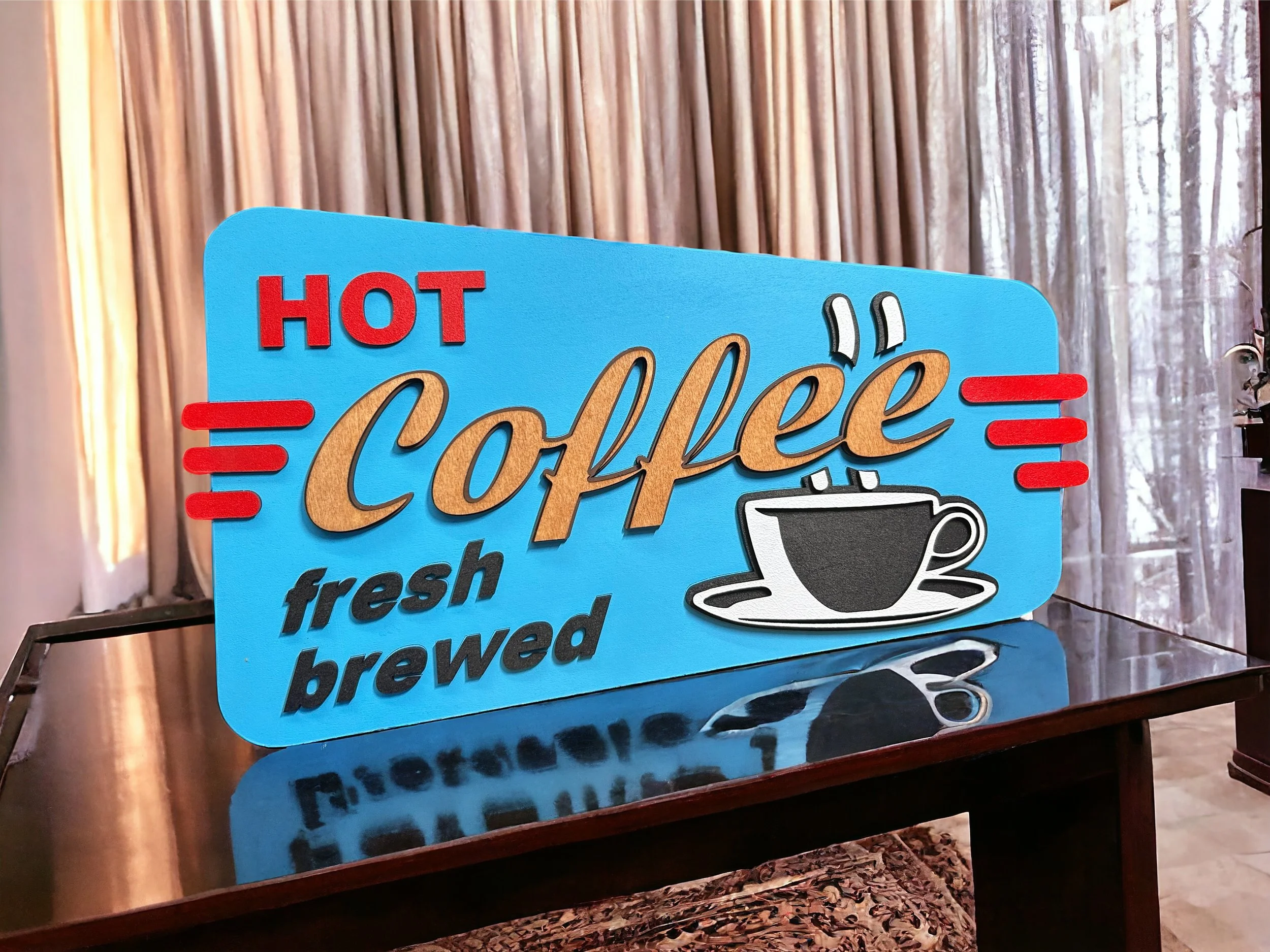 Wooden pained Hot Coffee wall decor sign - Art Deco style