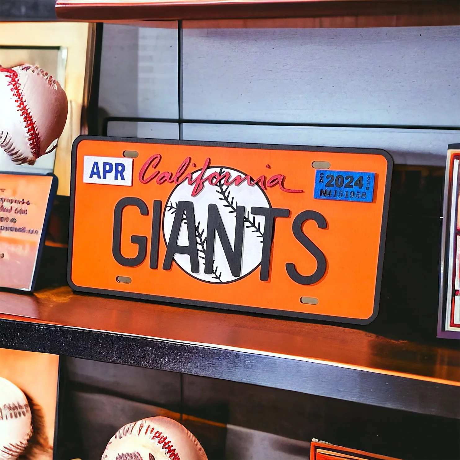 San Francisco Giants themed wooden painted California inspired license plate