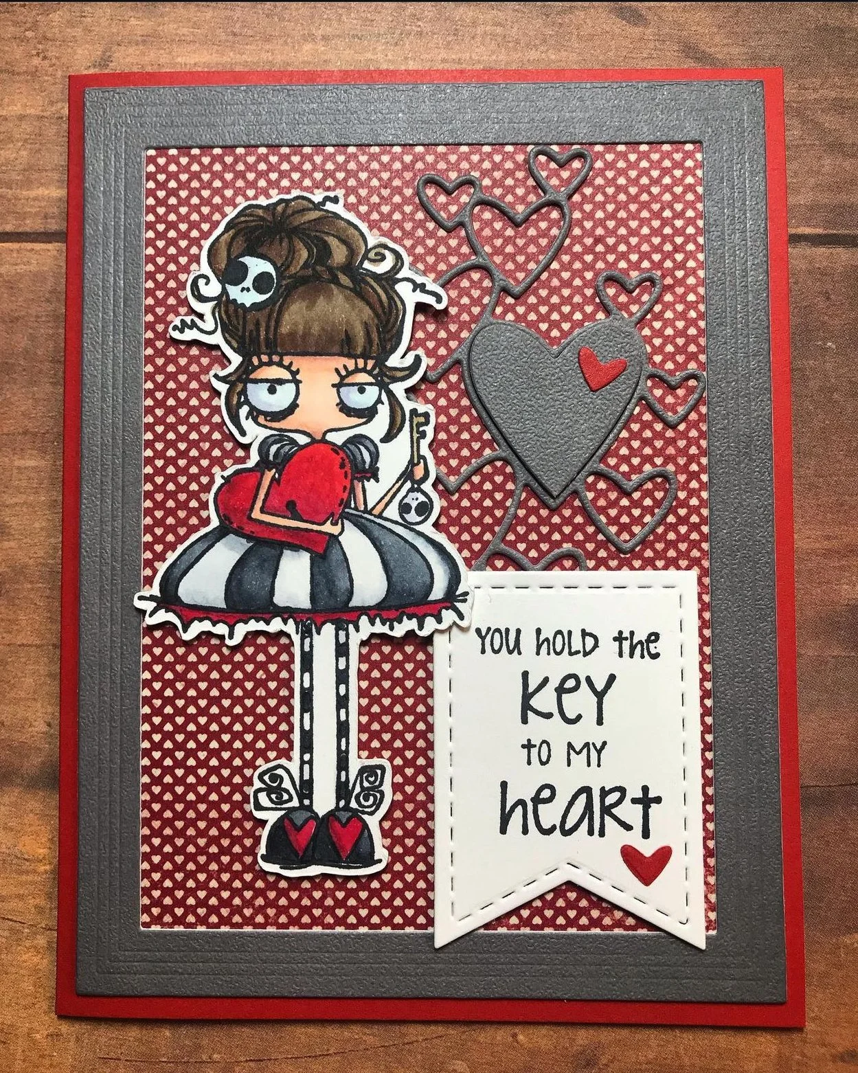 Specialty card - "You hold the key to my heart" with Goth style girl holding a heart