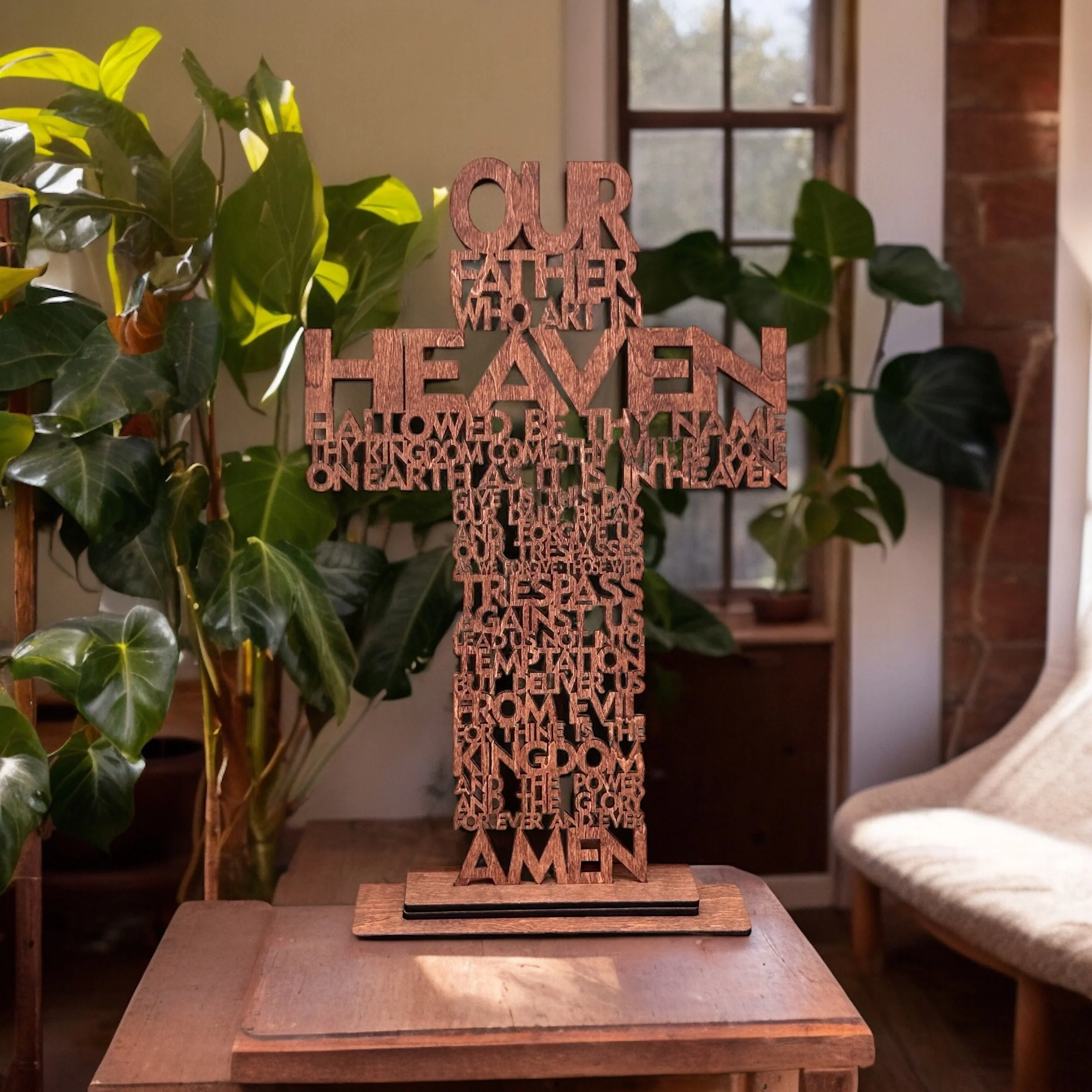 Stained wood "Lord's Prayer" cross