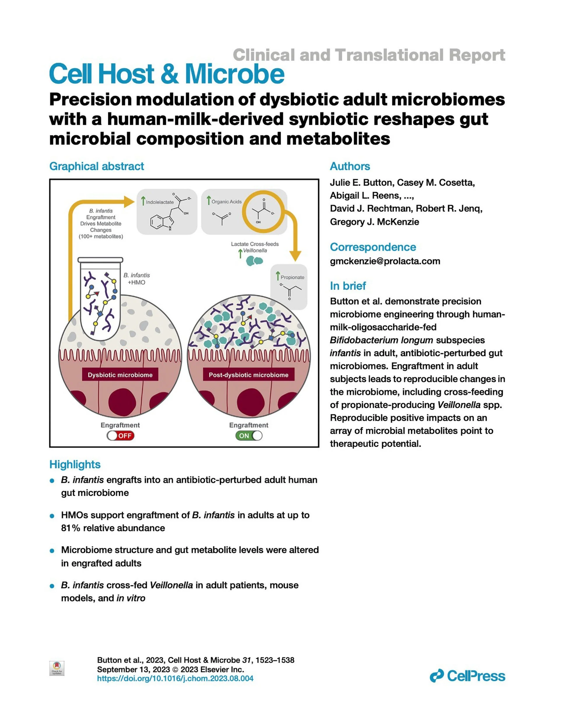 Precision modulation of dysbiotic adult microbiomes with a human-milk-derived synbiotic reshapes gut microbial composition and metabolites.