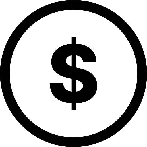 Black and white icon of a dollar sign inside a circle.