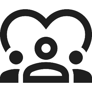A stylized clown face with bold outlines, round eyes, and a large smiling mouth.