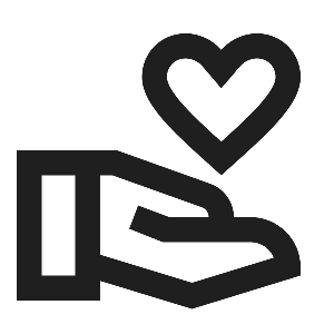 A hand holding a heart symbol.