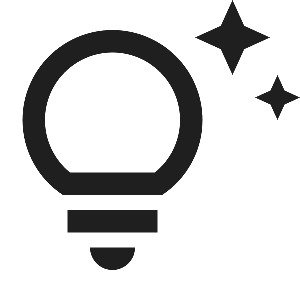 Icon of a light bulb with two stars nearby.