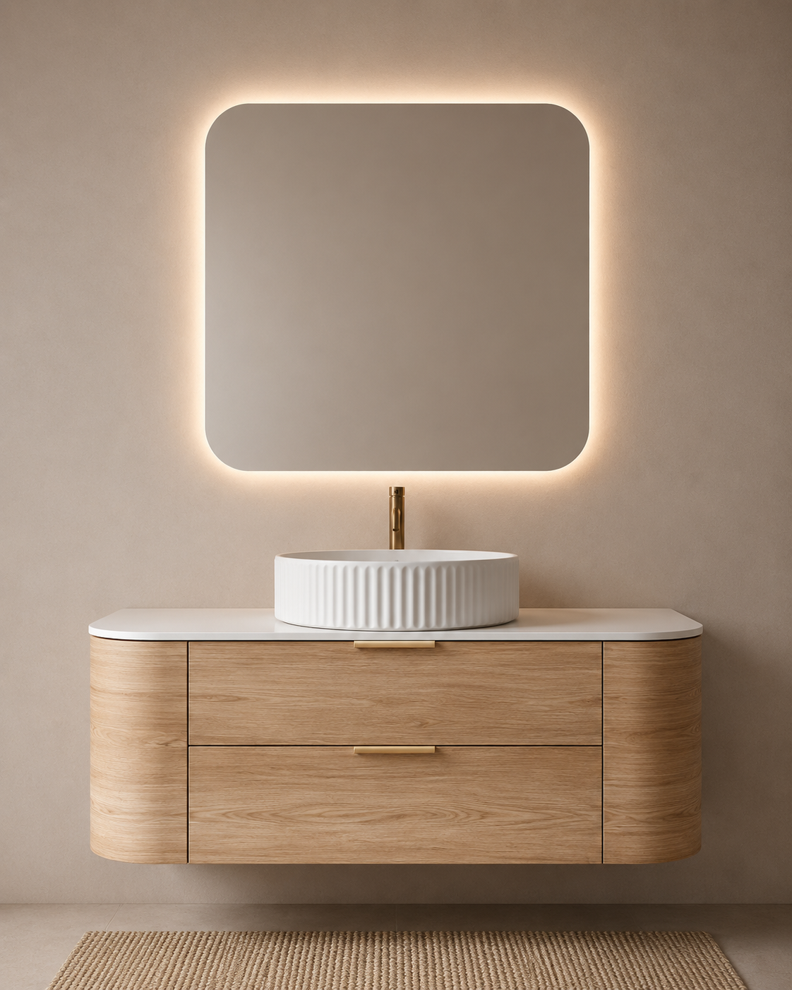 Curved Double Drawer Floating Vanity
