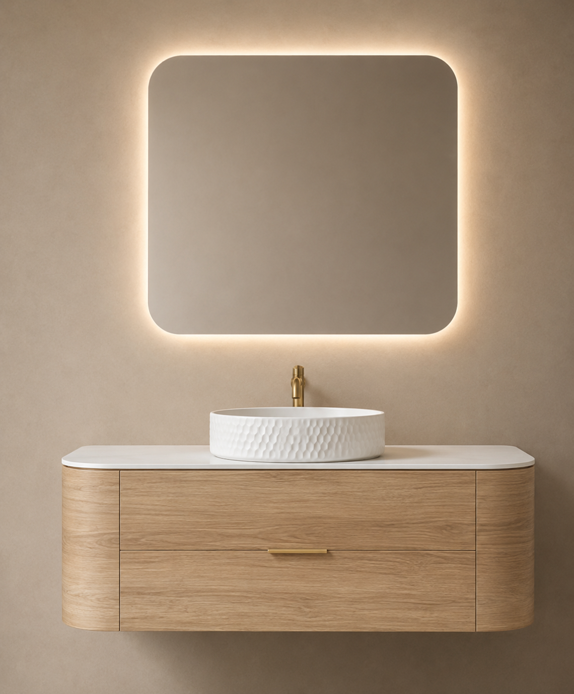 Curved Single Drawer Floating Vanity