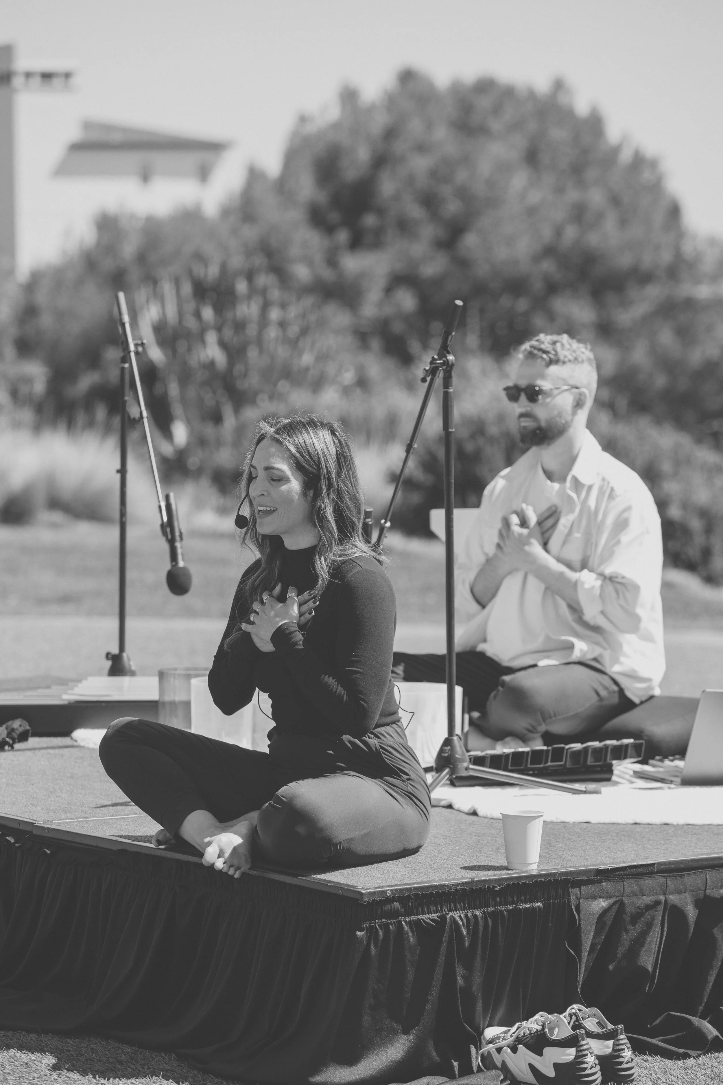Rosie Acosta leading a mindfulness and meditation session for attendees at FEMME Summit.