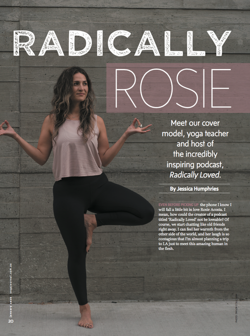Rosie Acosta in tree pose on the cover of Yoga Journal Australia, 2020