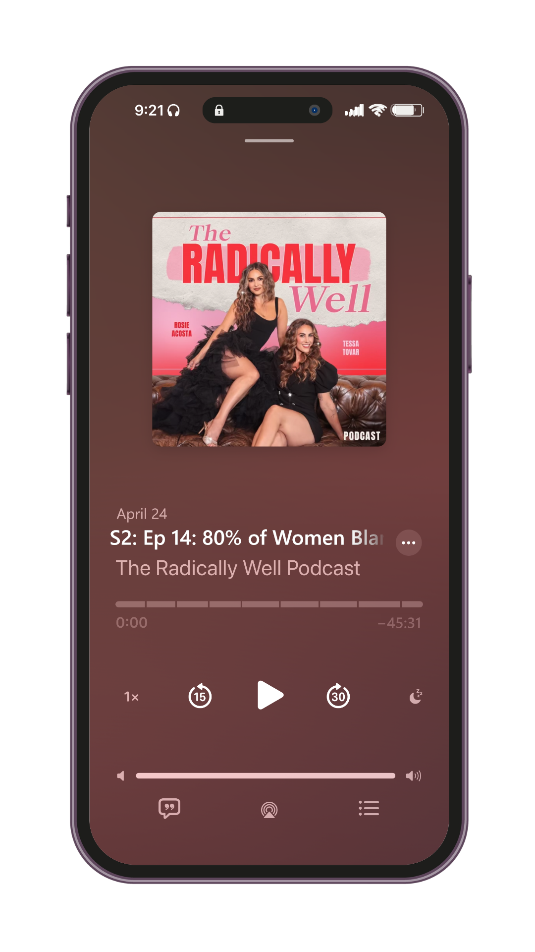 Phone playing The Radically Well Podcast, Season 2 Episode 14: Perimenopause Gaslighting