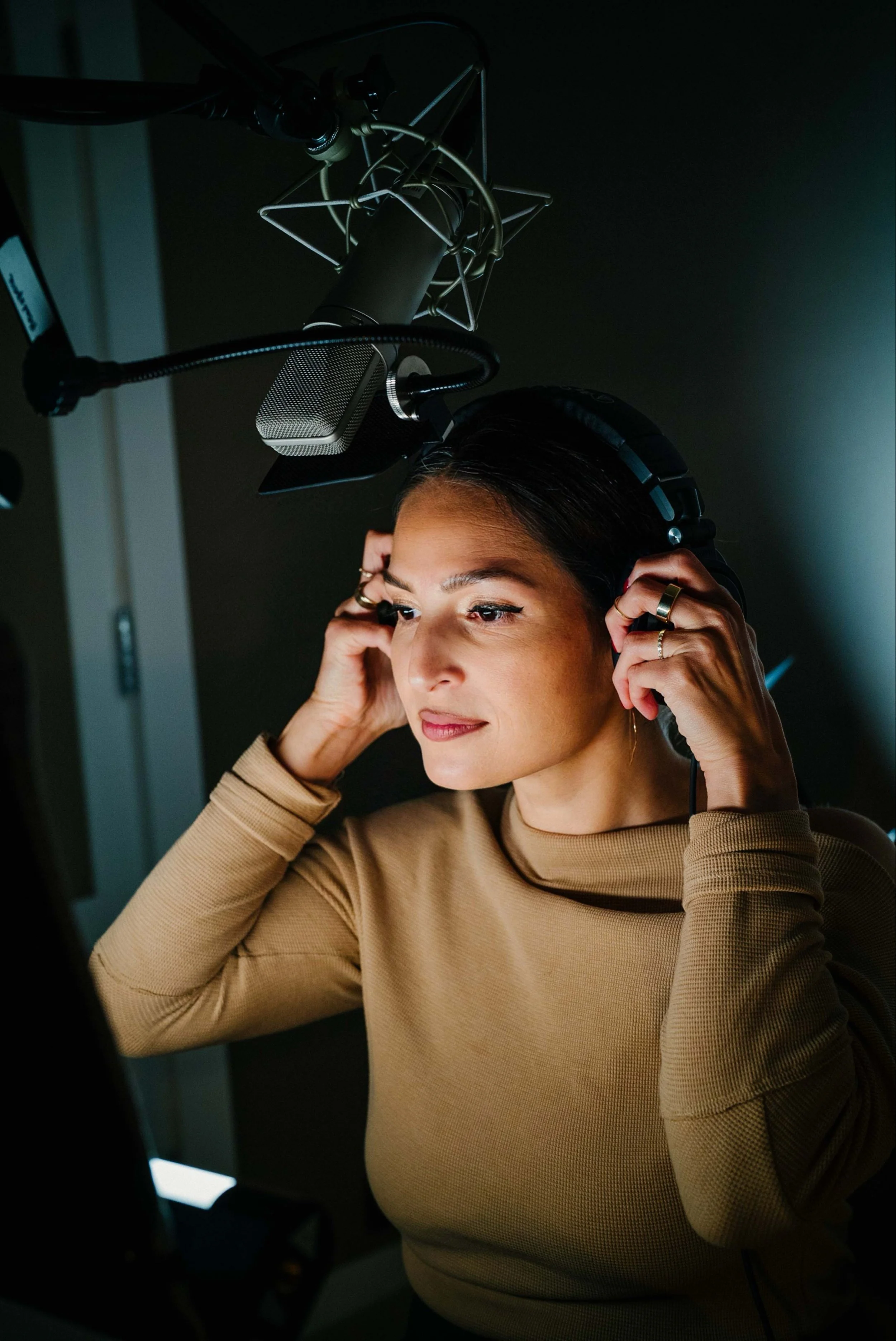 Rosie Acosta recording guided meditations as a mindfulness teacher at Headspace.