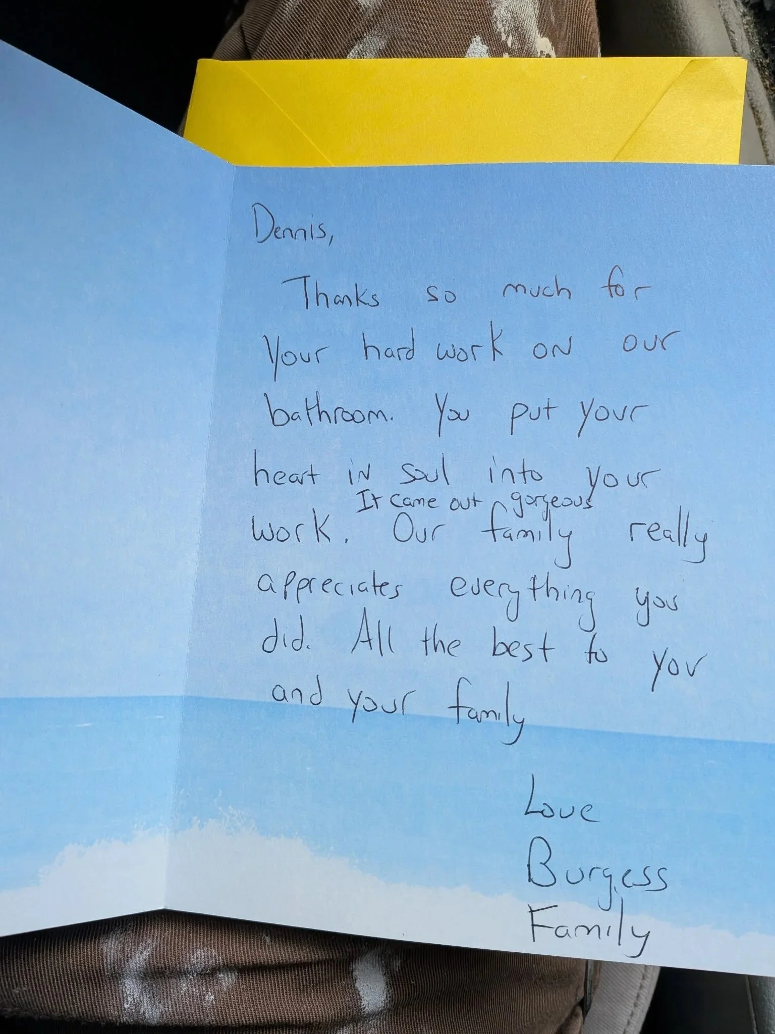 Thank you card from an amazing customer.