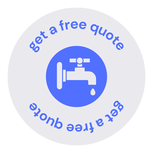 Sticker with a blue water faucet icon and the text 'get a free quote' repeated in a circle around it.