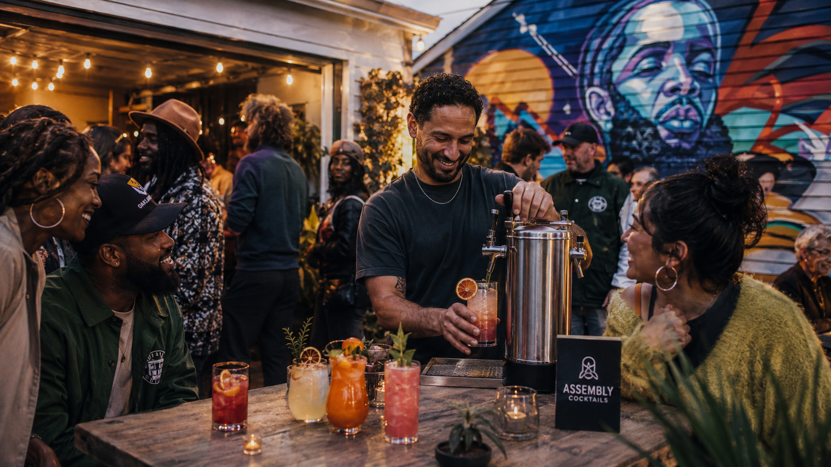 Assembly Cocktails pouring craft cocktails on tap at an Oakland block party