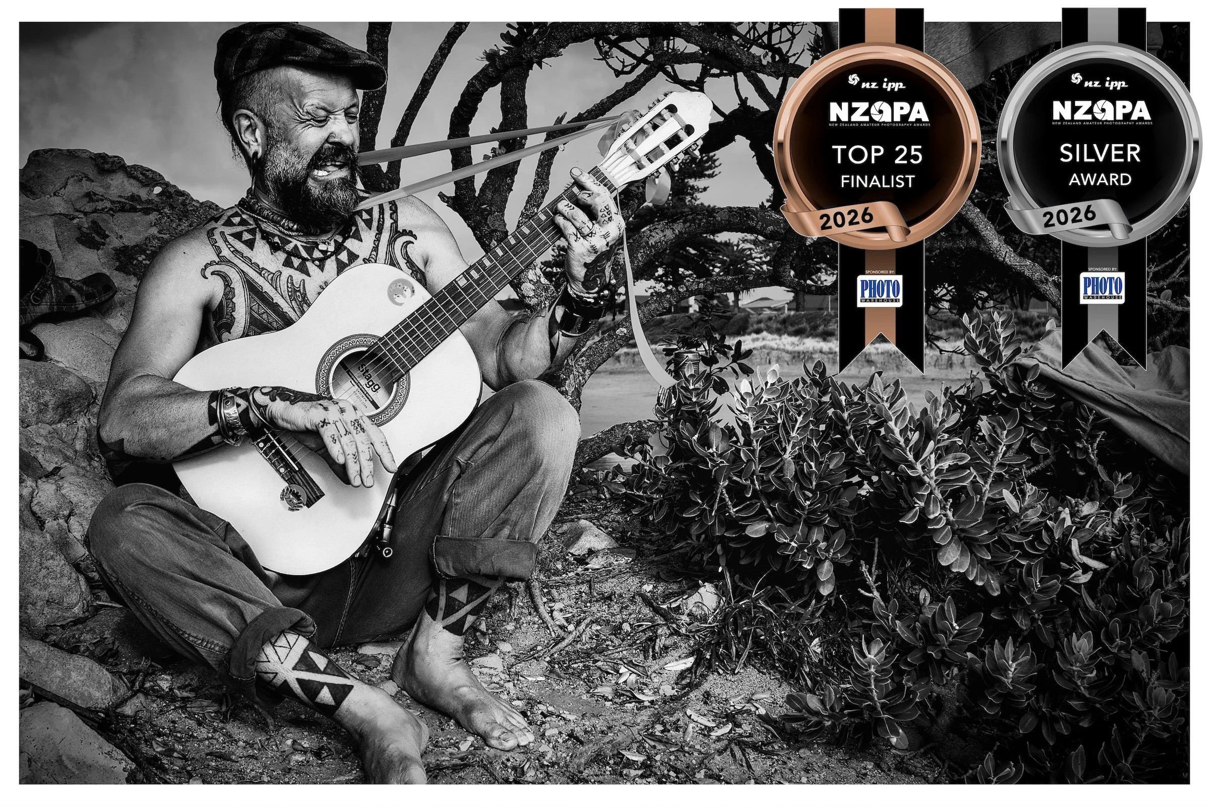 Environmental portrait of Tautau on Moturiki Island, Mount Maunganui, awarded Silver in the NZIPP / NZAPA Portrait Photography Awards.