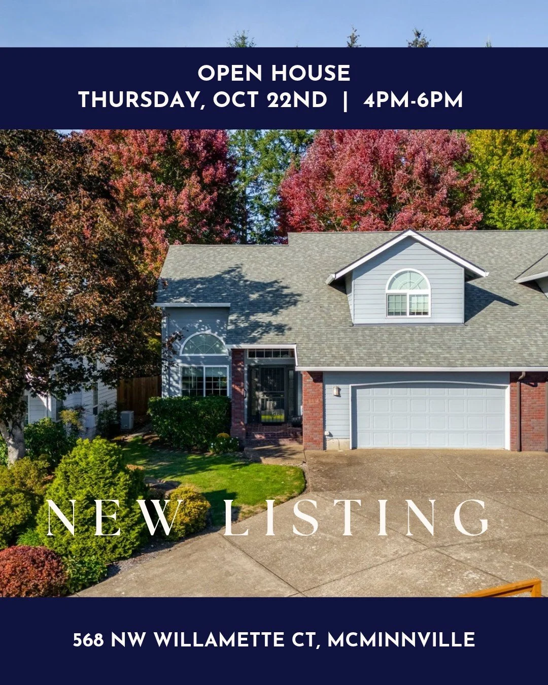 📅OPEN HOUSE - Thursday, Oct 22nd  4pm-6pm
📍568 NW WILLAMETTE CT, McMinnville, OR 97128
✔️3 bd | 2 ba | 1879 sq ft 

One of McMinnville's Nicest Neighborhoods.  Quiet street backing to Hillside Manor. From the top of the cup-de-sac there are views o