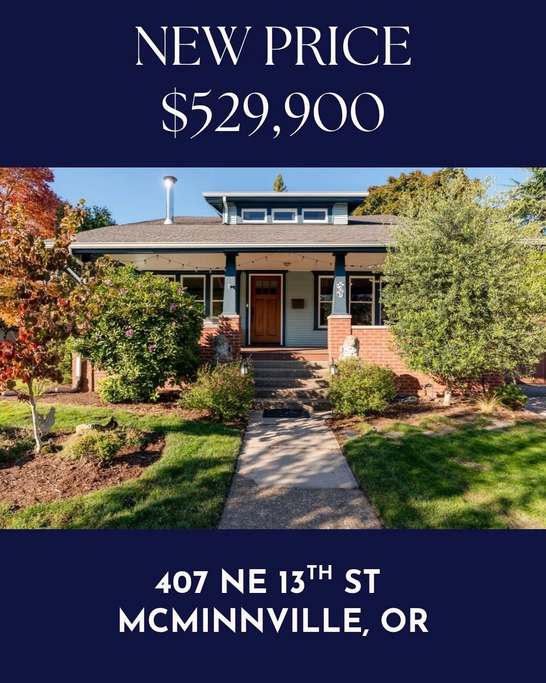 🧡NEW PRICE | BEAUTIFUL CRAFTSMAN | $529,900
📍407 NE 13TH ST, McMinnville, OR 97128
🏡4 bd | 2 ba | 3000 sq ft

Historic Craftsman bungalow with timeless charm in a wonderful McMinnville location. An inviting front porch welcomes you into warm, beau