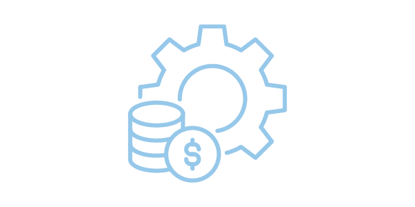 Icon of stacked coins with a dollar sign and a gear in the background, representing financial or economic settings.