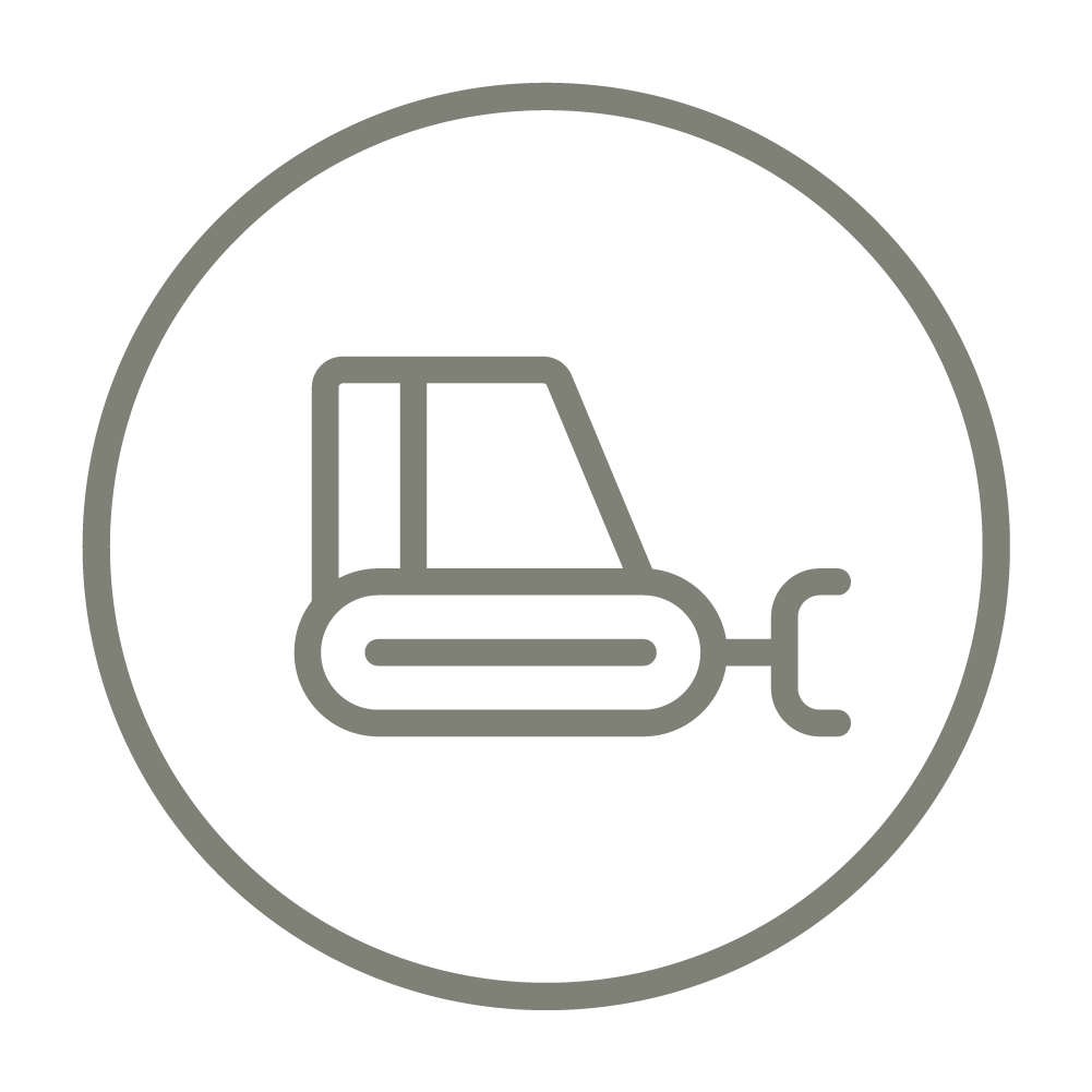 Hire Equipment Machine Western Australia South West WA - Icon of a small bulldozer or construction vehicle inside a circle.