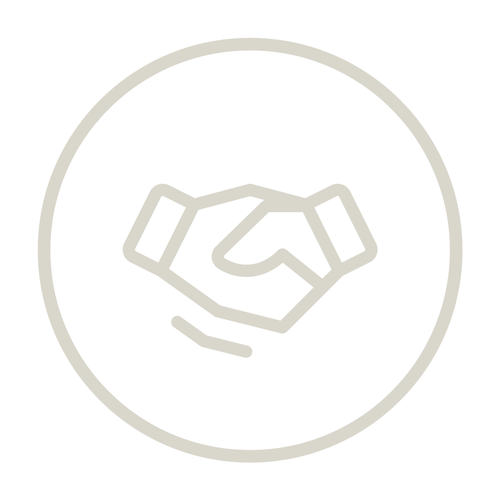 Hire Equipment Machine Western Australia South West WA - A minimalist icon of two hands shaking, enclosed in a circle.