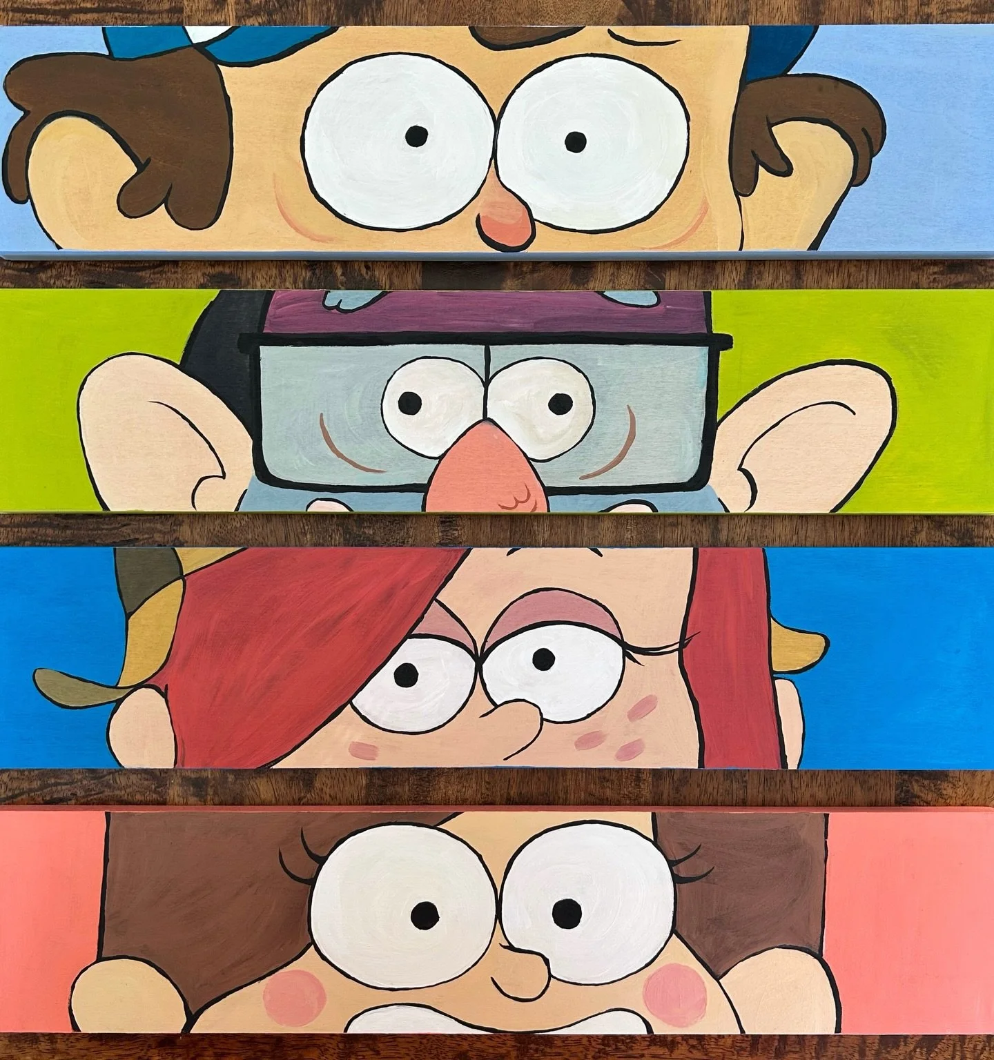 NOT my usual style but I was commissioned for a Christmas gift for a friend&rsquo;s son to go up in their bedroom, and I couldn&rsquo;t be more happy with how it turned out so I wanted to share. 
Acrylic paint on 4&rdquo; x 15&rdquo; wooden panels.
P