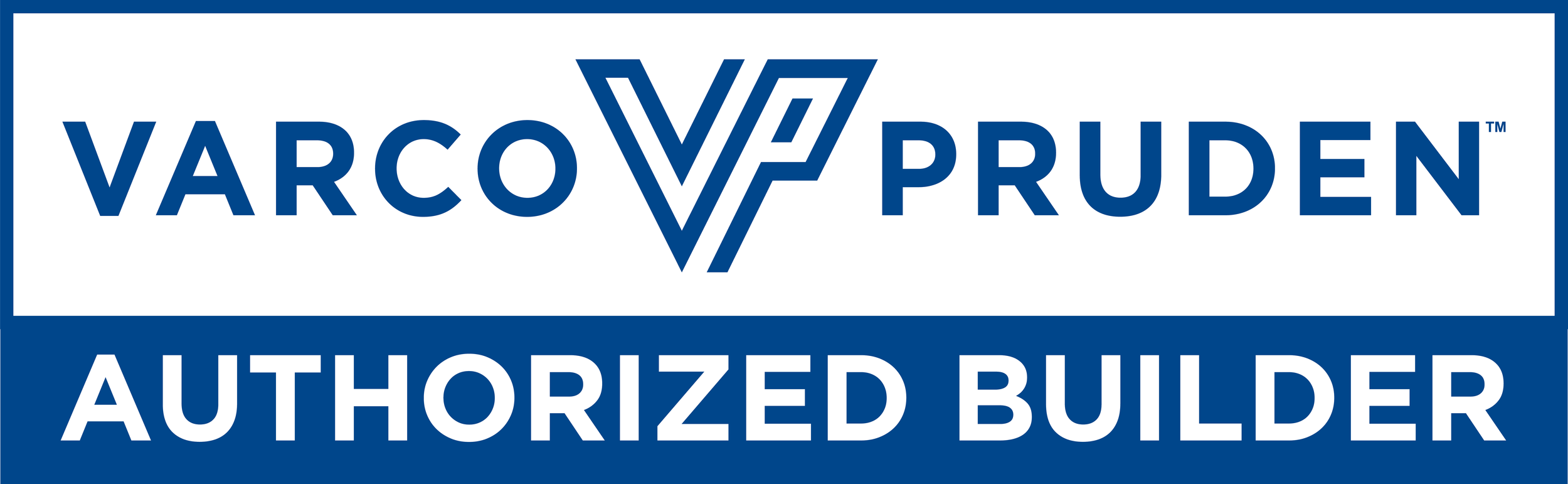 Varco Pruden Authorized Builder logo in blue and white.