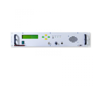 A white rack-mount electronic device with a small green display, buttons, knobs, and vents, used in professional audio or broadcast systems.