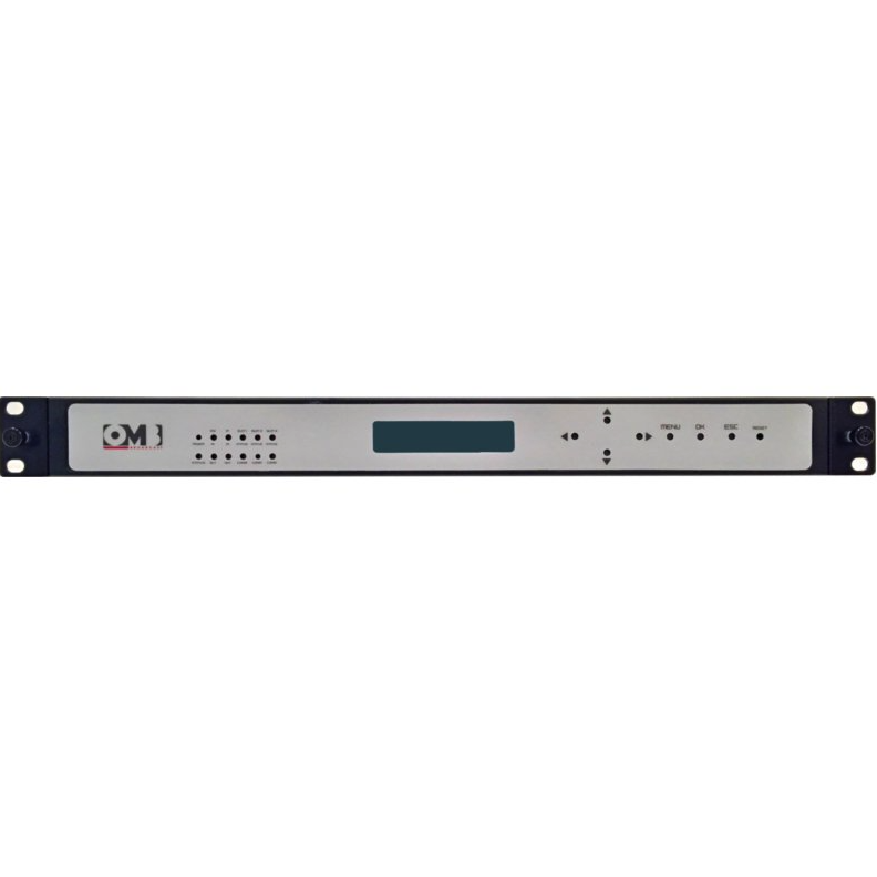 A rack-mounted professional audio or signaling device with a small LCD screen and multiple control buttons.