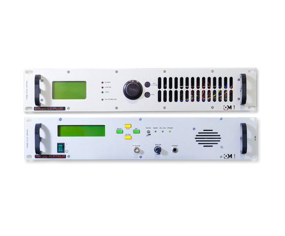 Two white audio equipment racks, one above the other, with green screens, various buttons, knobs, and vents.