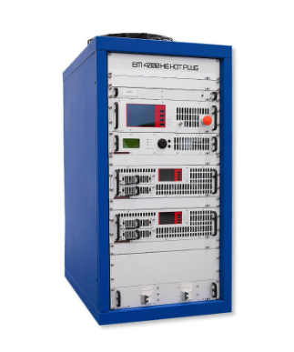 Blue industrial electrical control panel with various switches, meters, and wiring inside