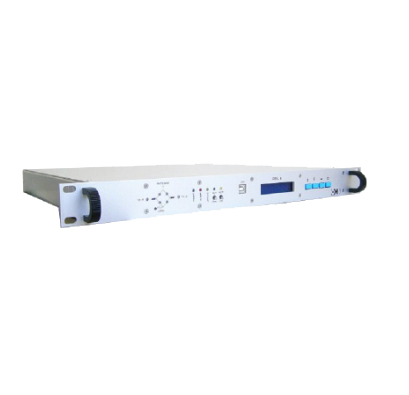 Front view of a network or audio equipment rack unit with various controls and ports.